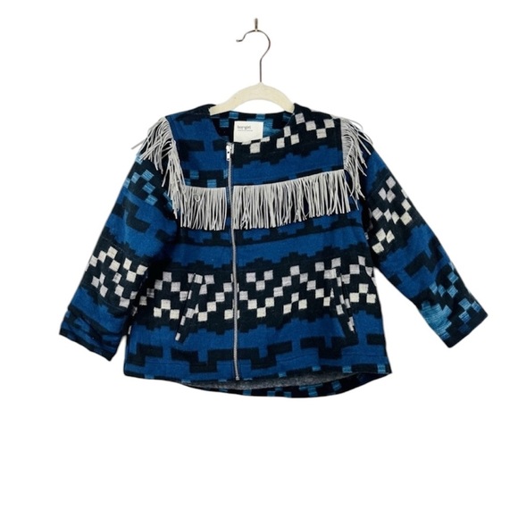 Boy + Girl 100% Cotton Blue Patterned Kids Jacket with Fringe NWT - Picture 1 of 11